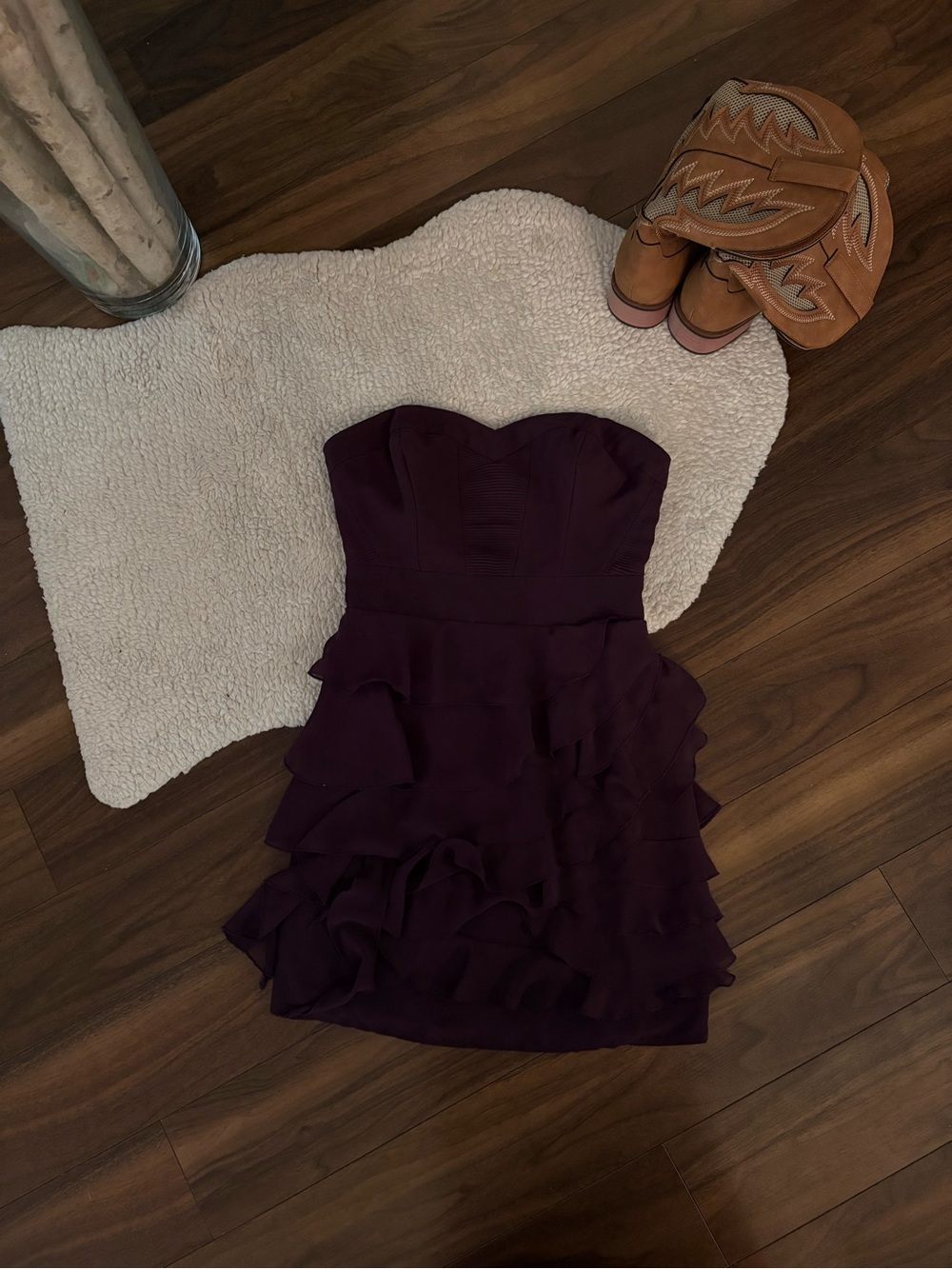 🤎Y2k GUESS STRAPLESS RUFFLES DRESS